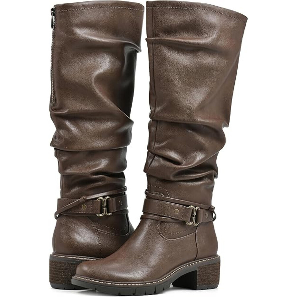 White Mountain Crammers Boots Womens Brown Leather Ankle Strap Knee-High LION386